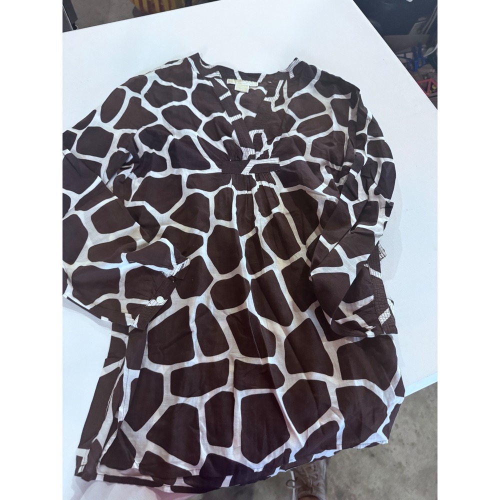 Michael Michael Kors Womens Brown Giraffe Print V-Neck Empire Waist Tunic M